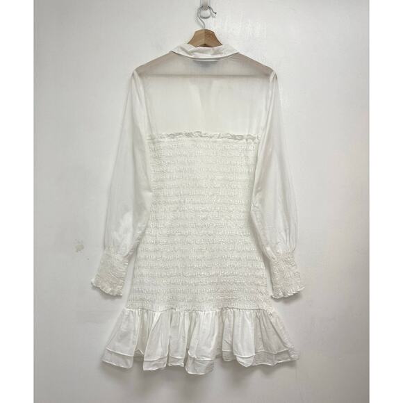 Veronica Beard Jeans Kelsey Smocked Bodice Combo Flounce Hem Shirt Dress Size 6 - Picture 3 of 13